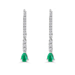 Load image into Gallery viewer, pear shape emerald mini dangling earrings round diamonds in 14k white gold
