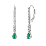Load image into Gallery viewer, pear shape emerald mini dangling earrings round diamonds in 14k white gold