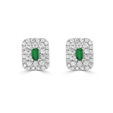 Emerald Baguette and Diamond Double Halo Stud Earrings  