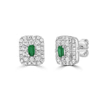 Emerald Baguette and Diamond Double Halo Stud Earrings  