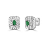 Emerald Baguette and Diamond Double Halo Stud Earrings  