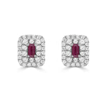 Load image into Gallery viewer, Ruby Baguette and Diamond Double Halo Stud Earrings