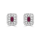 Ruby Baguette and Diamond Double Halo Stud Earrings  