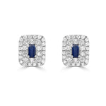 Load image into Gallery viewer, Blue Sapphire Baguette and Diamond Double Halo Stud Earrings