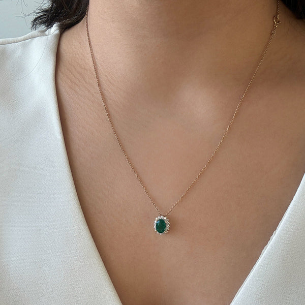 Emerald Oval & Diamond Pendant