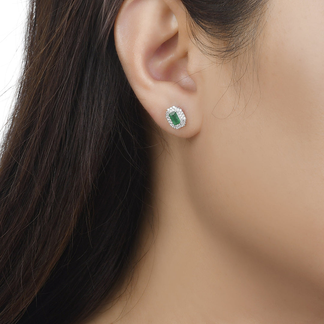Emerald and Diamond Double Halo Stud Earrings