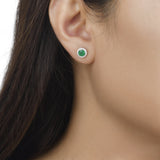 Emerald and Diamond Halo Stud Earrings  