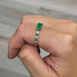 Load image into Gallery viewer, emerald center stone ring with alternating round diamonds and emeralds in 14k white gold