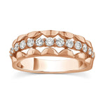 Load image into Gallery viewer, scalloped texture ring with diamonds in 14k rose gold