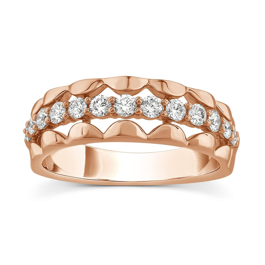 scalloped texture ring with diamonds in 14k rose gold