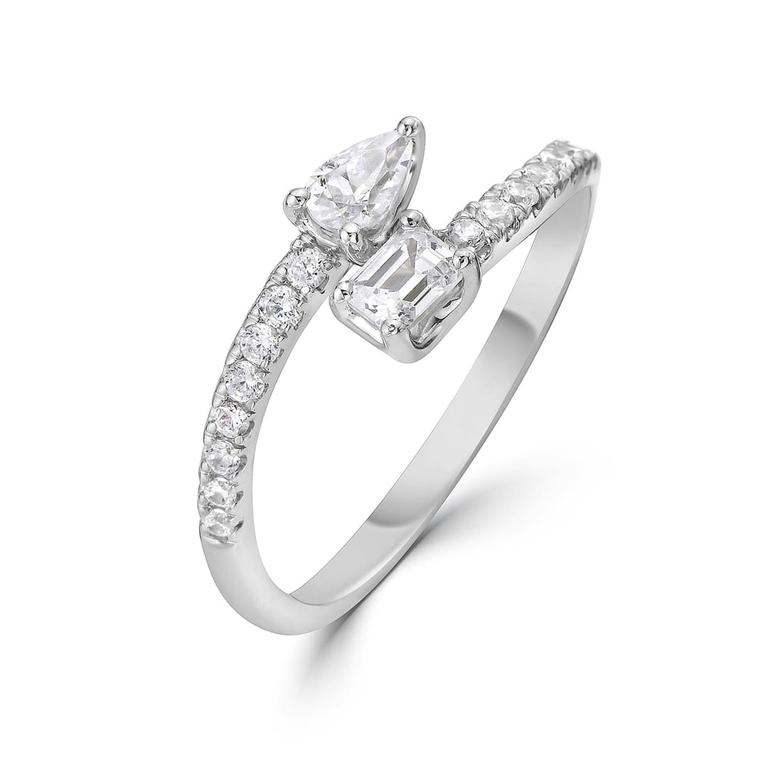 Toi Et Moi Emerald and Pear Diamond Ring 14k white gold