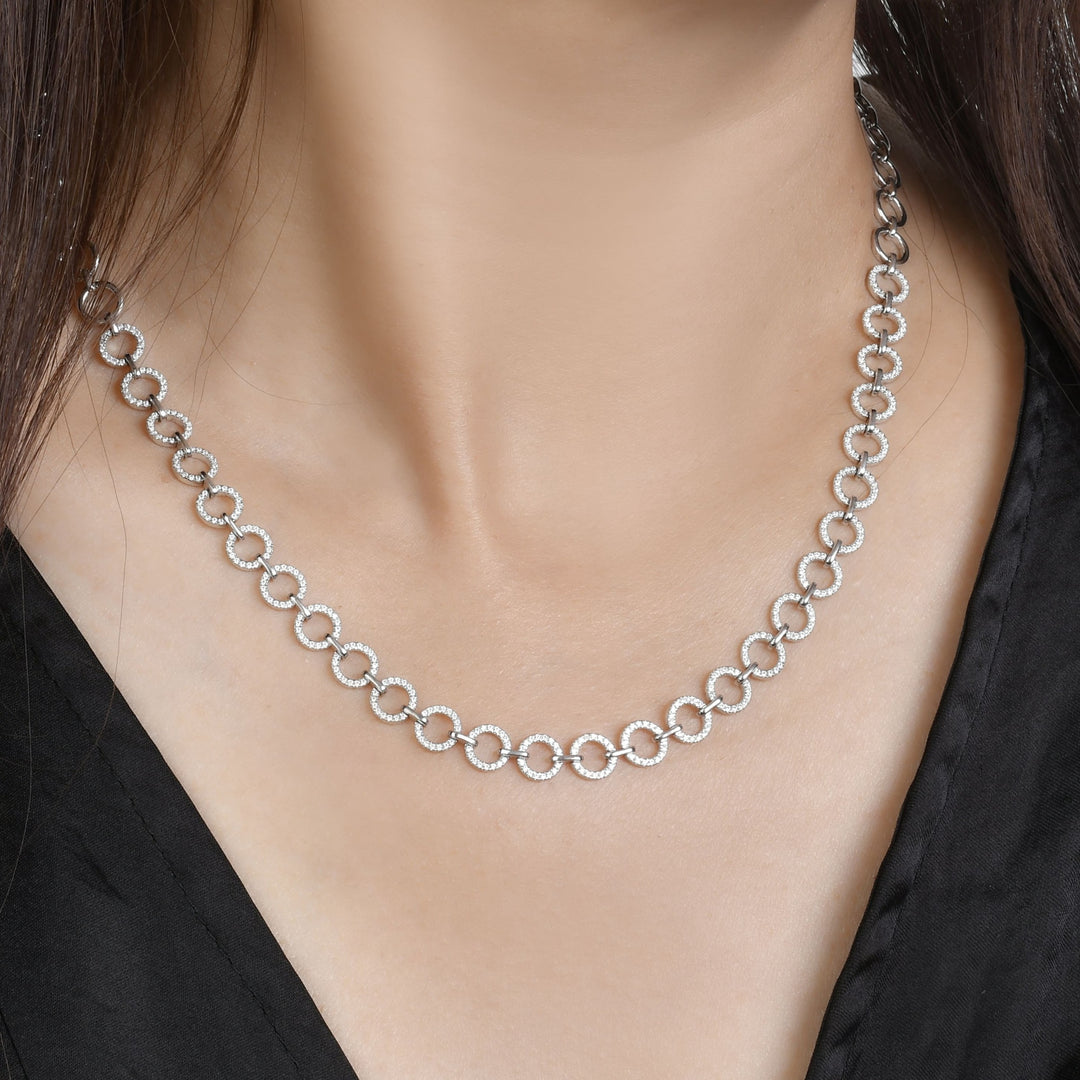 Full Circle Link Eternity Diamond Necklace in 14k white gold on model