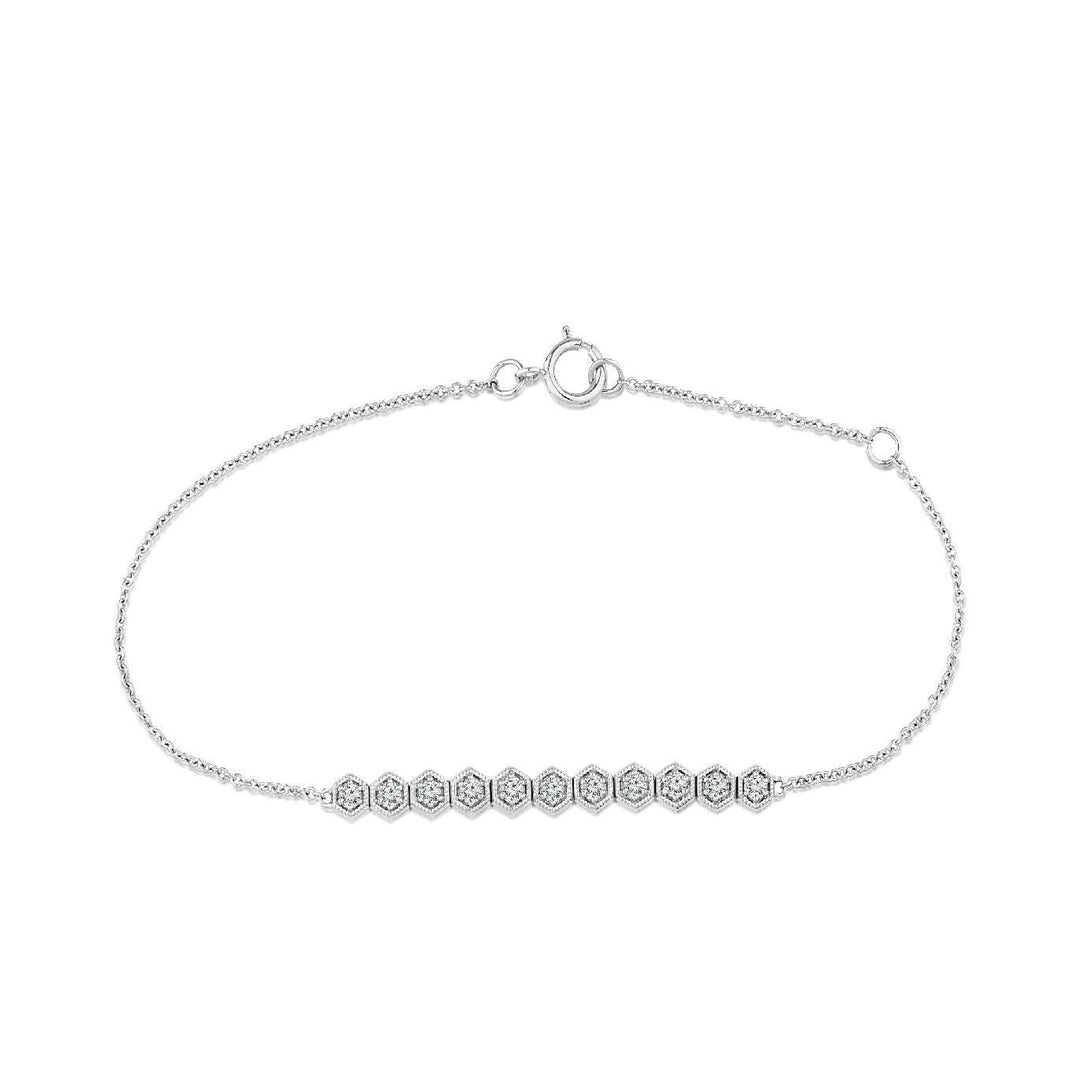 White Gold chain bracelet with a bar of diamonds in a hexagonal setting