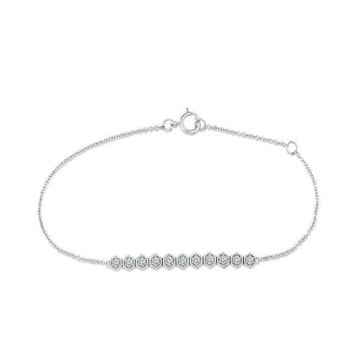 White Gold chain bracelet with a bar of diamonds in a hexagonal setting