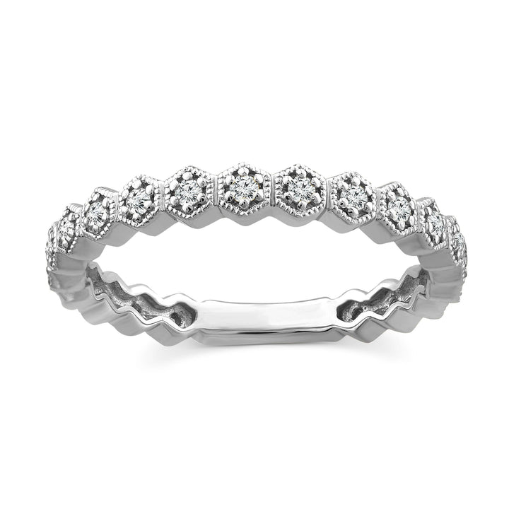 white gold diamond band ring in a honeycomb design