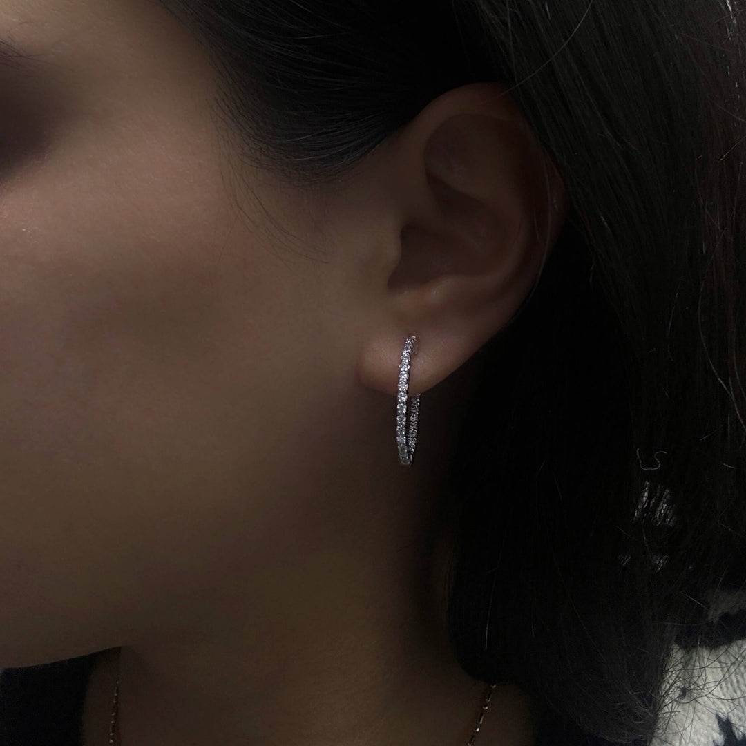 inside out diamond hoop earrings in 14k white gold under 1ct
