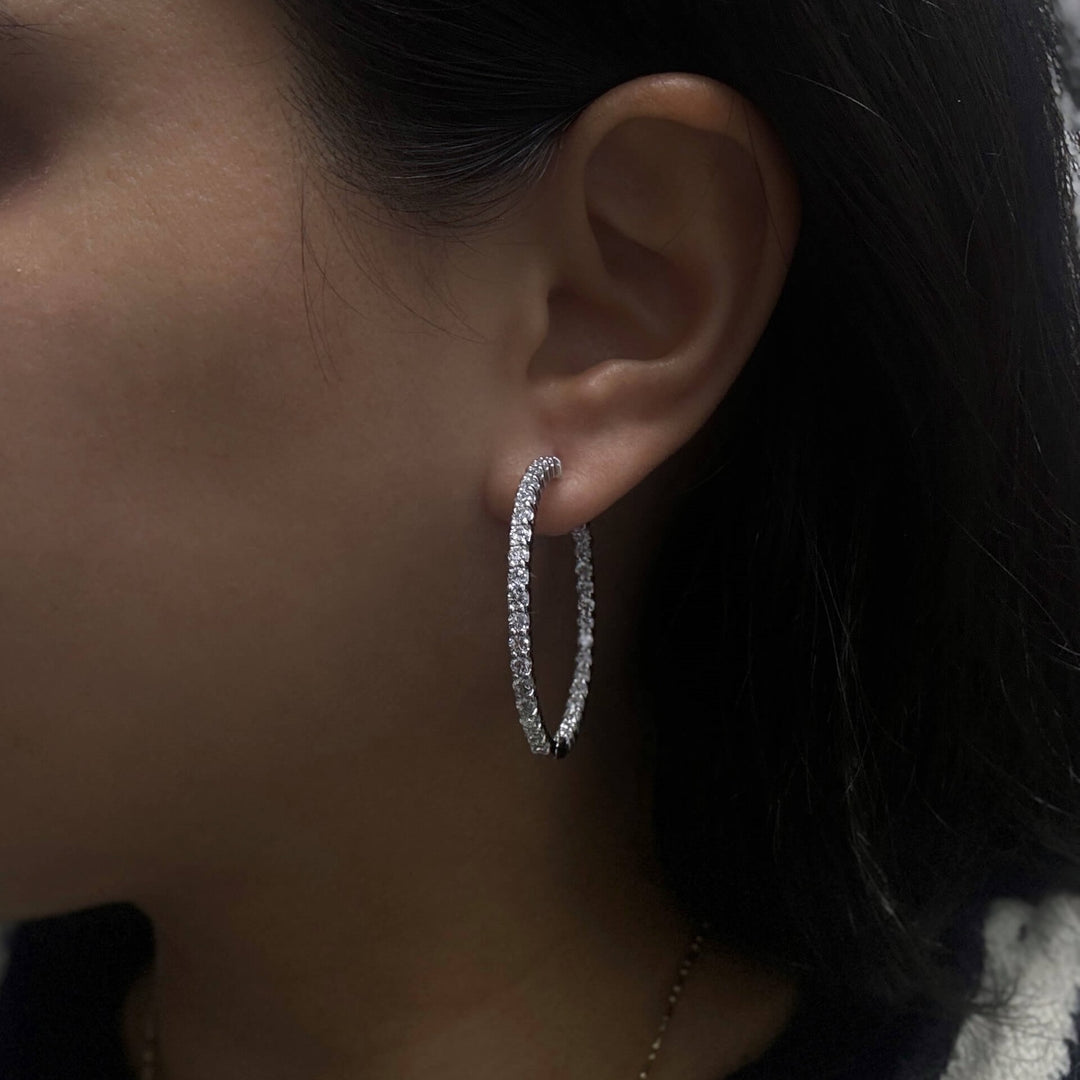 3.50ct Lab Grown Diamond Slim Inside-Out Hoop Earrings in 14k white gold