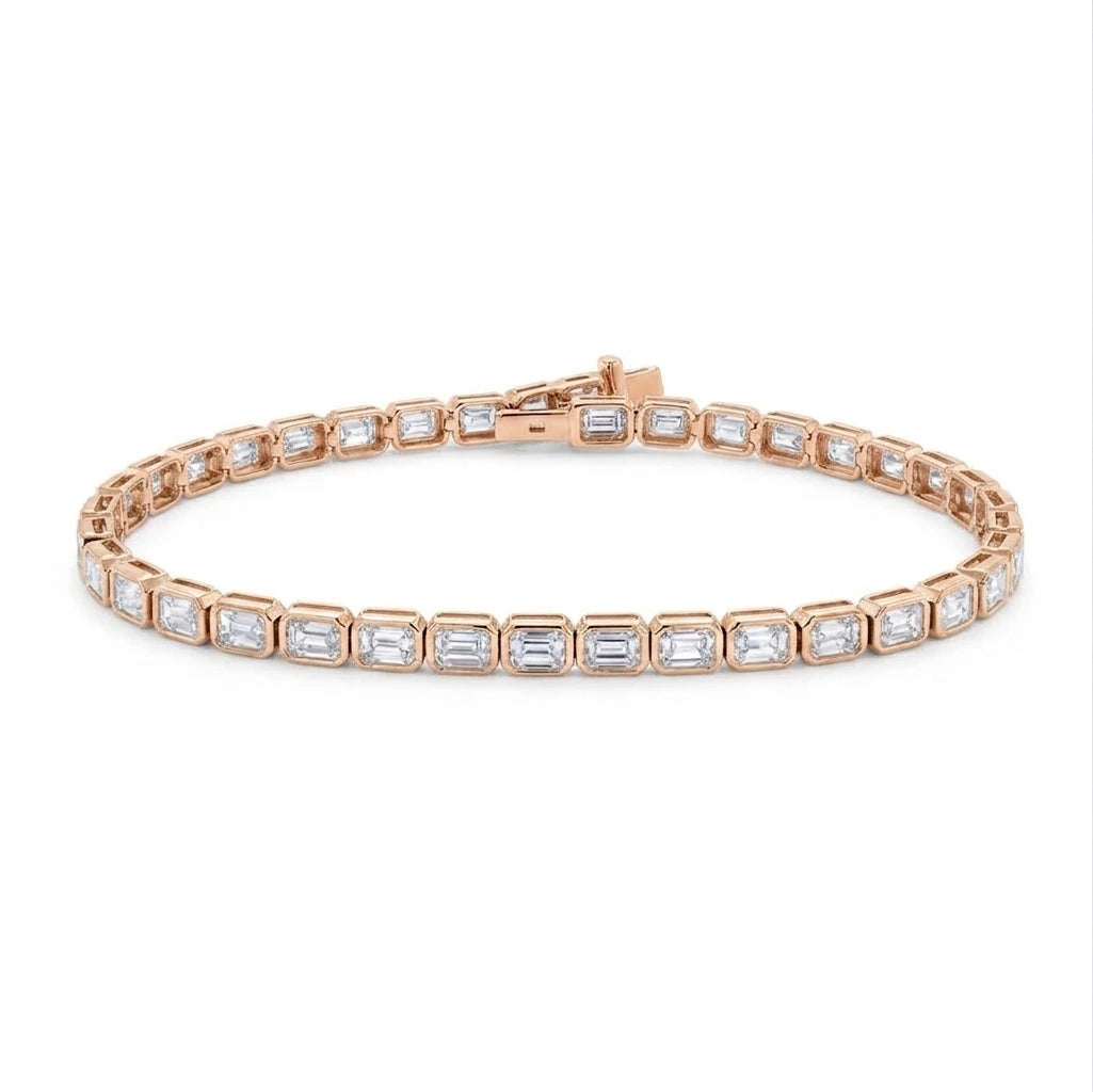 Lab Grown Emerald Diamond Bezel Set Tennis Bracelet in rose gold