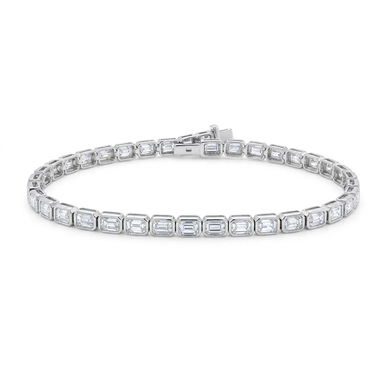 Lab Grown Emerald Diamond Bezel Set Tennis Bracelet in white gold