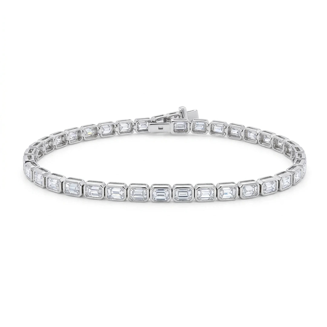 Lab Grown Emerald Diamond Bezel Set Tennis Bracelet in white gold