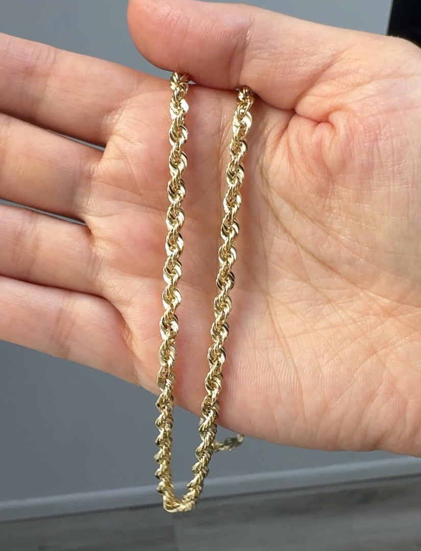 14k yellow gold rope chain 4mm width size 20 in long 