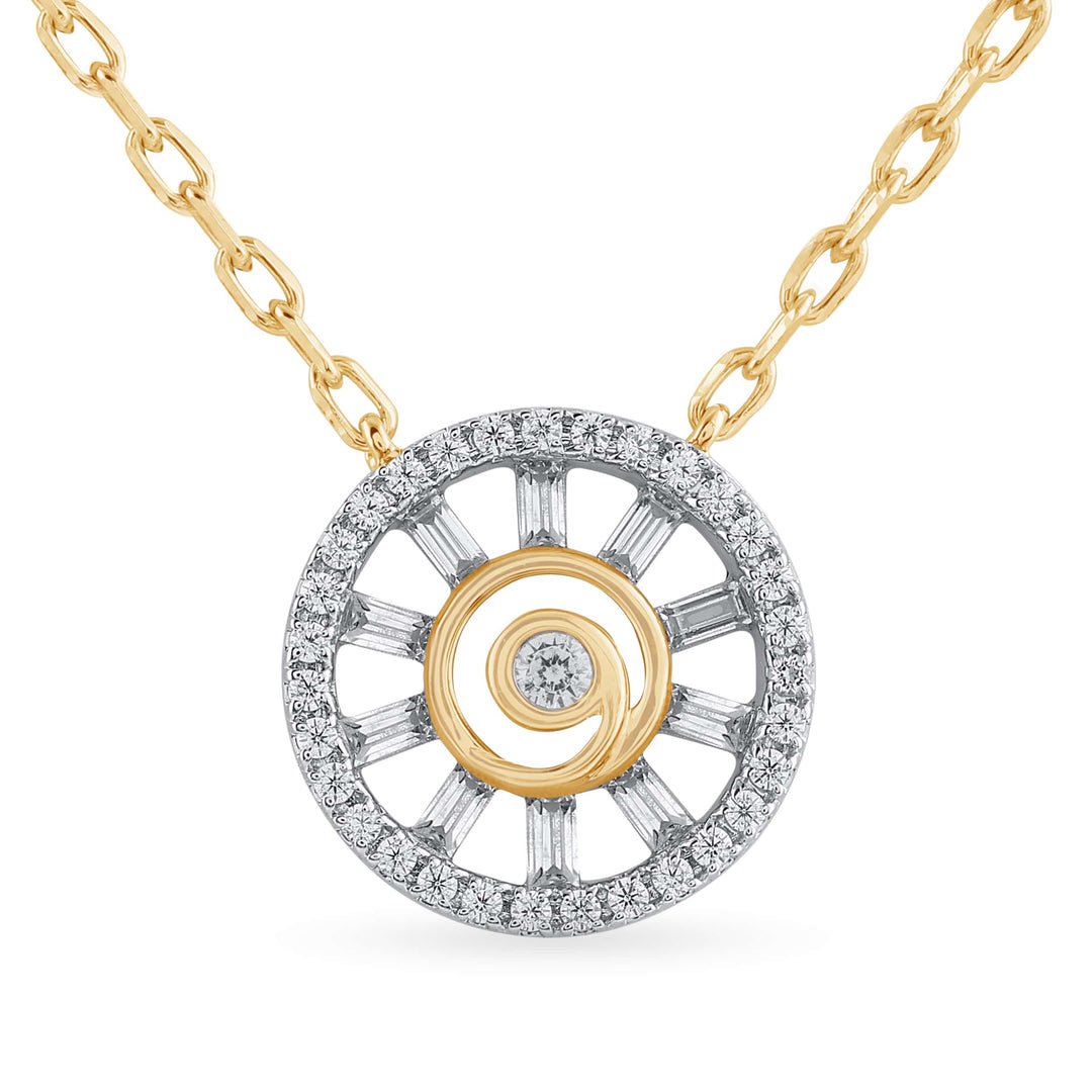 Diamond Baguette and Round Spiral Fashion Pendant in 14k yellow gold