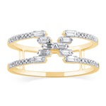 Load image into Gallery viewer, 14k yellow gold fashion ring with round and baguette diamonds. unique ring