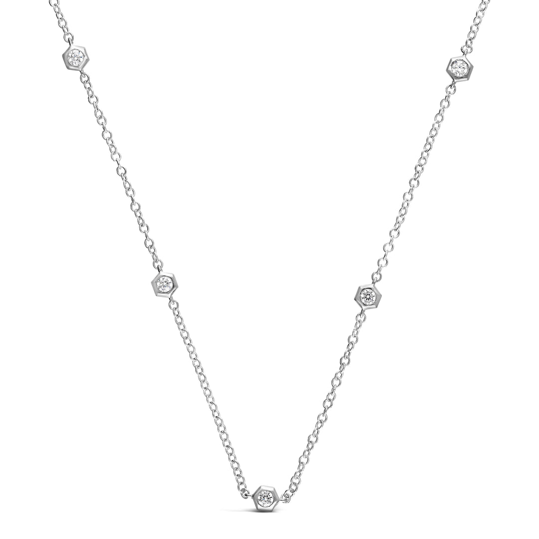 Honeycomb Diamond Station Necklace in 14k white gold