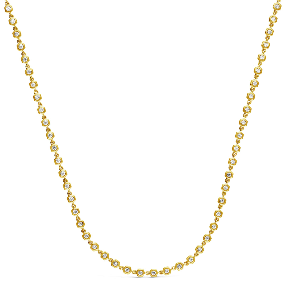 Honeycomb Diamond Bezel Tennis Necklace in yellow gold
