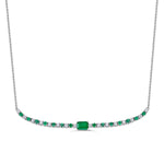 Load image into Gallery viewer, emerald center stone necklace with alternating round diamonds and emeralds in 14k white gold
