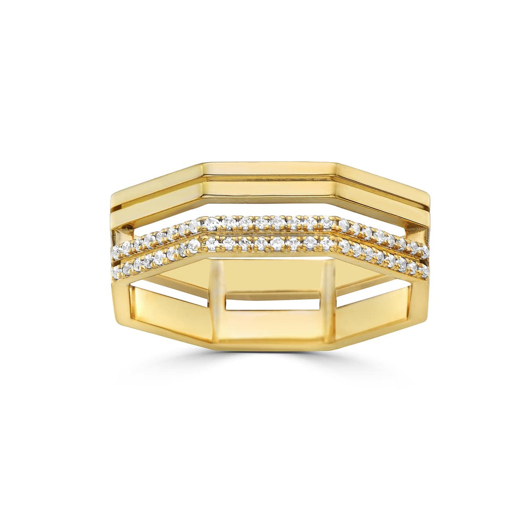 Parallel Honeycomb Diamond Ring in 14k yellow gold