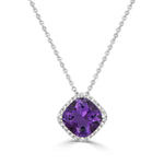 Load image into Gallery viewer, Cushion Cut Amethyst and Diamond Halo Pendant