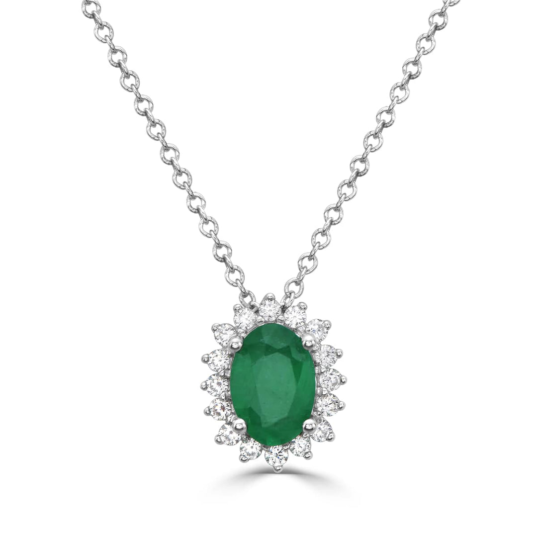 Emerald Oval & Diamond Pendant