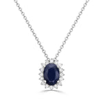 Load image into Gallery viewer, Blue Sapphire Oval &amp; Diamond Pendant