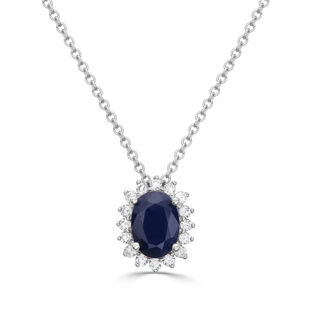 Blue Sapphire Oval & Diamond Pendant