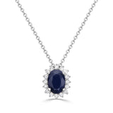 Blue Sapphire Oval & Diamond Pendant  