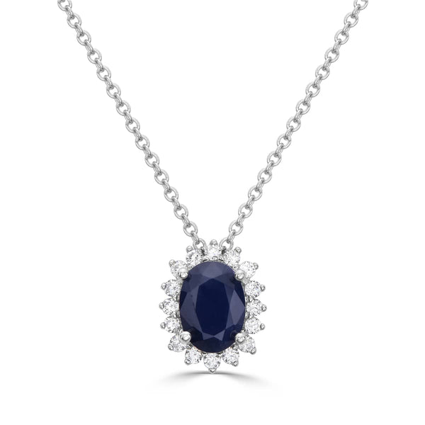 Blue Sapphire Oval & Diamond Pendant
