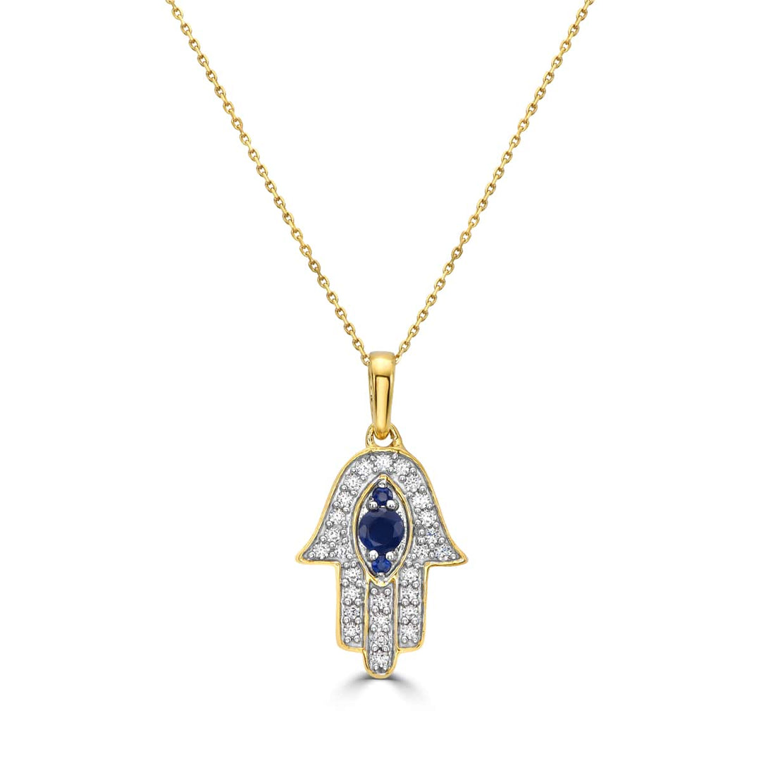 Diamond and Blue Sapphire Hamsa Pendant