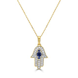Diamond and Blue Sapphire Hamsa Pendant  