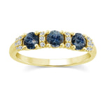 Load image into Gallery viewer, 3 Stone Blue Sapphire and Diamond Band Ring in 14k yellow gold