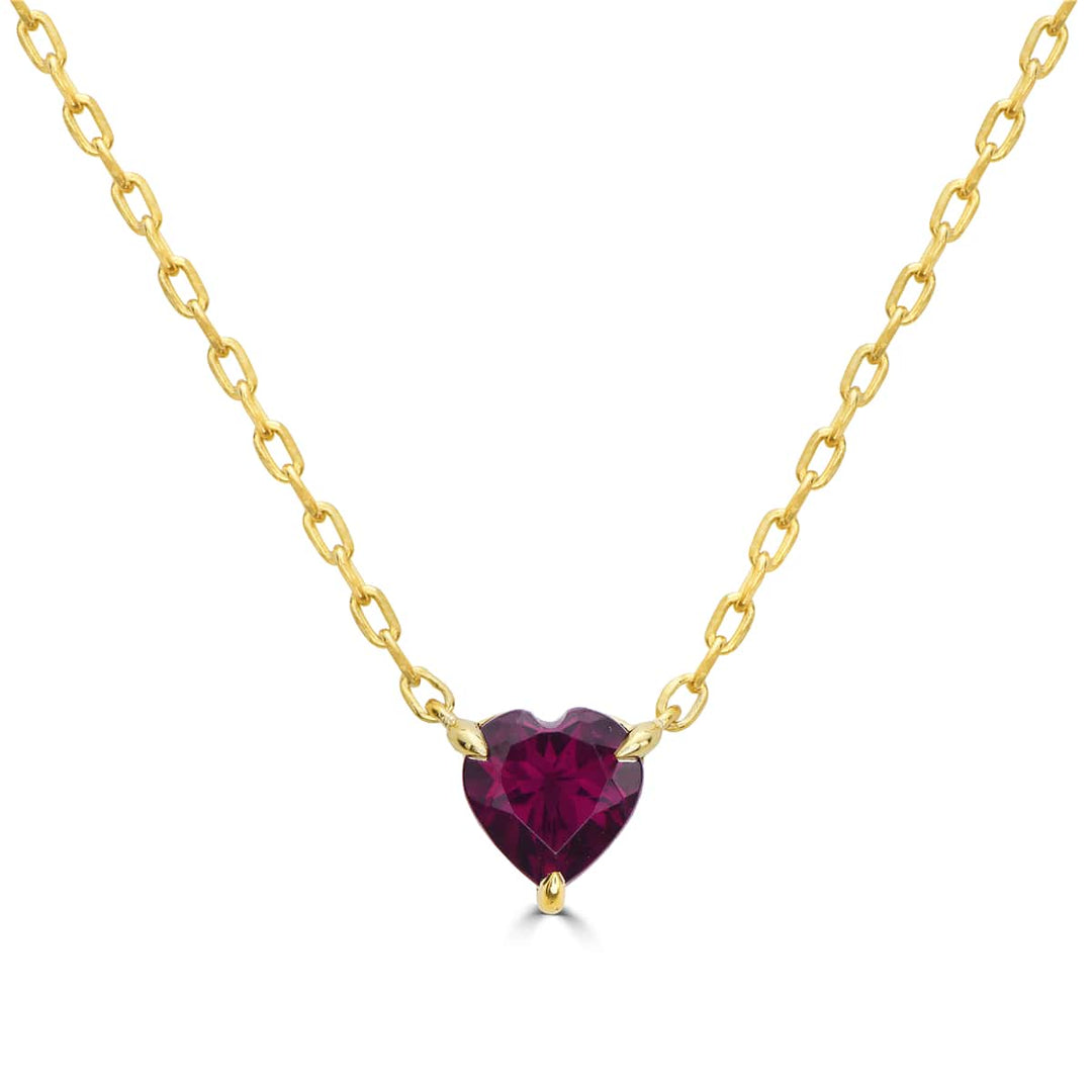 Rhodolite Garnet Heart Solitaire Pendant in 14k yellow gold