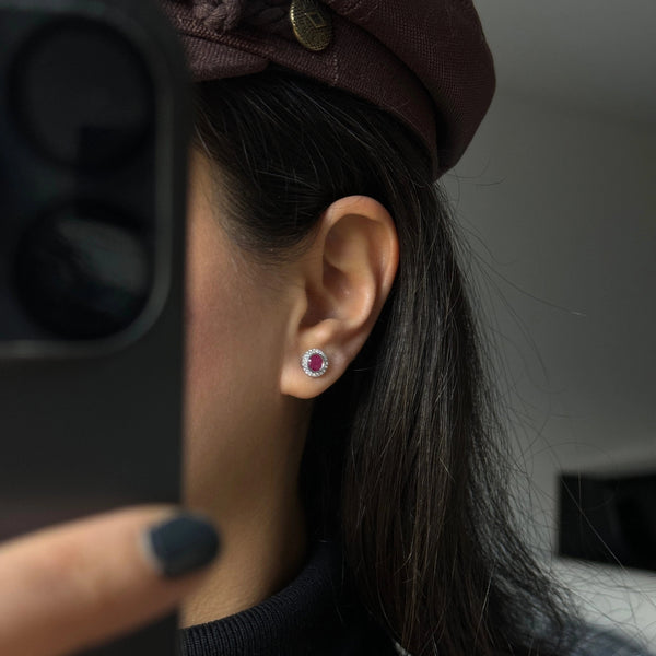 Ruby and Diamond Halo Stud Earrings