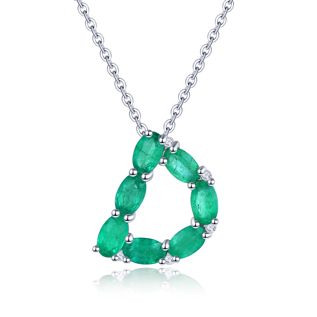 Emerald Initial D Pendant in Sterling Silver with white zircon