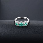 Load image into Gallery viewer, Three Stone Emerald Ring in Sterling Silver with white zircon
