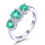 Load image into Gallery viewer, Three Stone Emerald Ring in Sterling Silver with white zircon

