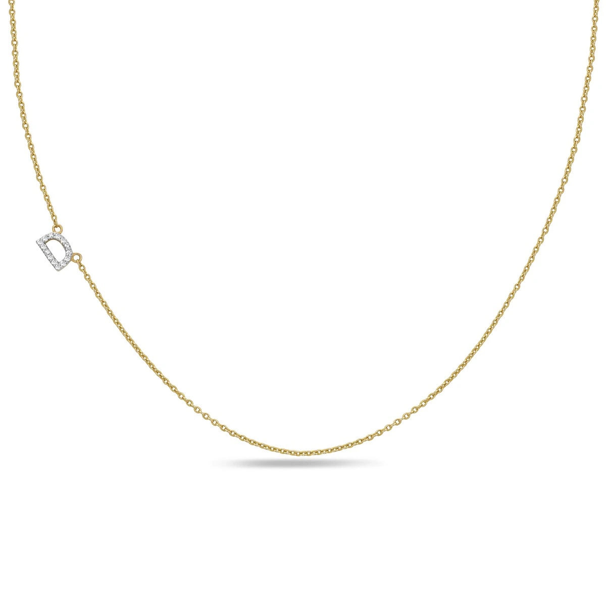 Sideways Diamond Initial Necklace
