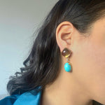 Load image into Gallery viewer, Smoky Quartz and Turquoise Earrings with lab diamond in yellow sterling silver
