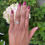 Load image into Gallery viewer, Toi Et Moi Emerald and Pear Diamond Ring in 14k white gold on model