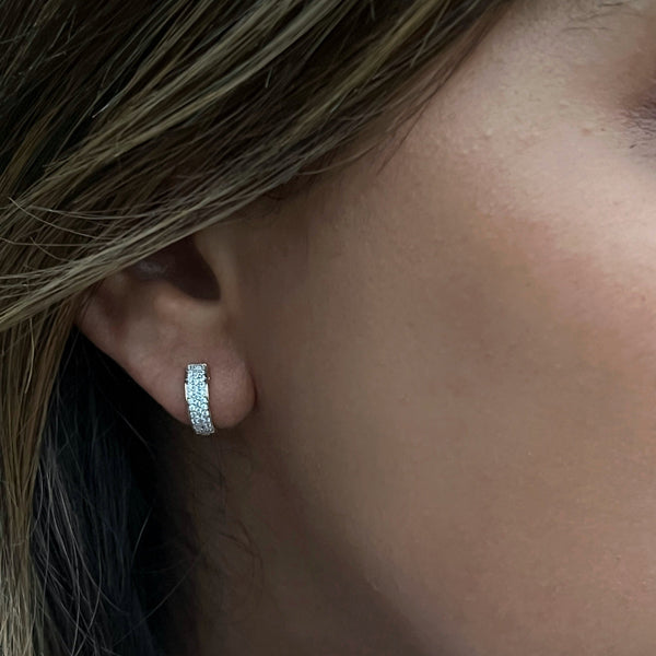 Triple Row CZ Huggie Earrings