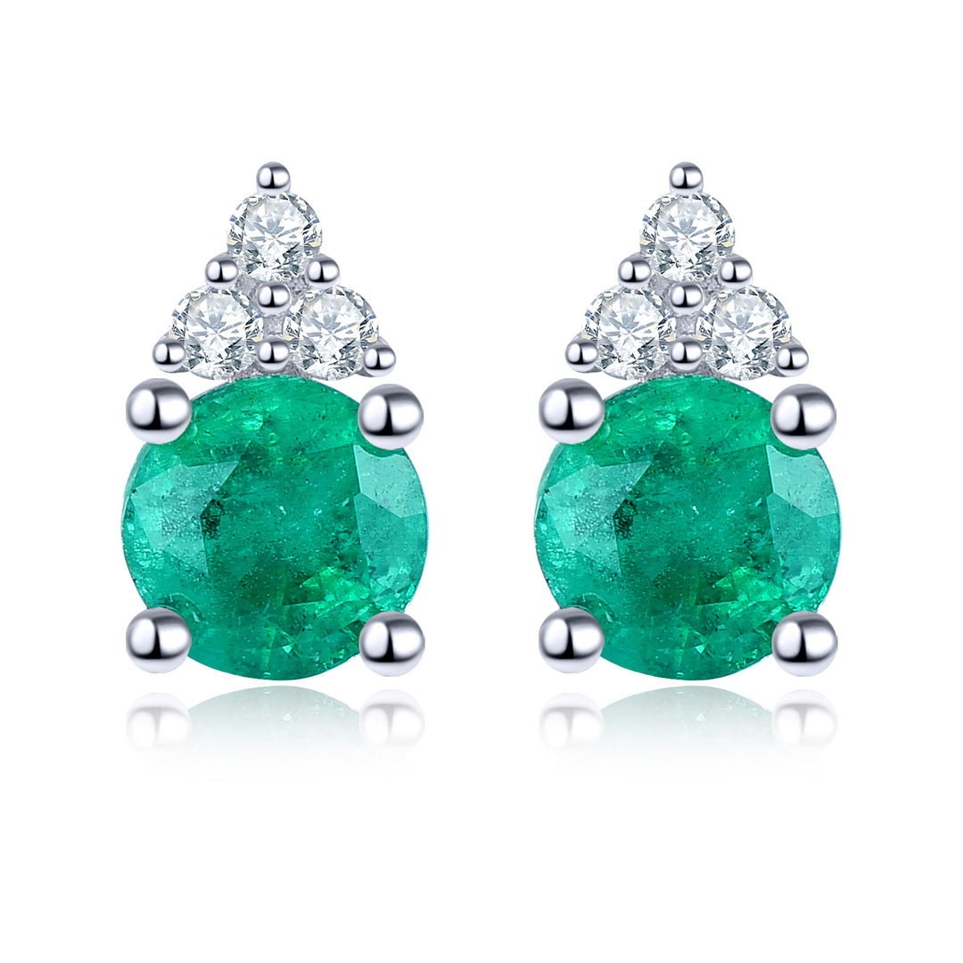 Emerald and White Zircon Studs in Sterling Silver